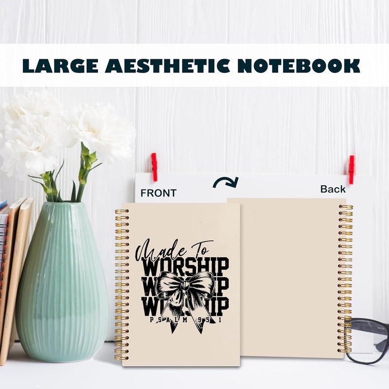 BearCake Christian Coquette Bow Notebook Journal, Made to Worship Prayer Journal for Women, Preppy Christian Gifts for Women, Bible Journaling Neutral Hardcover Spiral Notebook 5.5x8.3 - Image 4